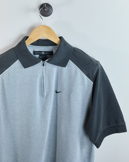90s Nike Golf Tiger Woods Light Grey/Black Zip Up Polo (M)