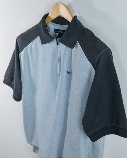 90s Nike Golf Tiger Woods Light Grey/Black Zip Up Polo (M)