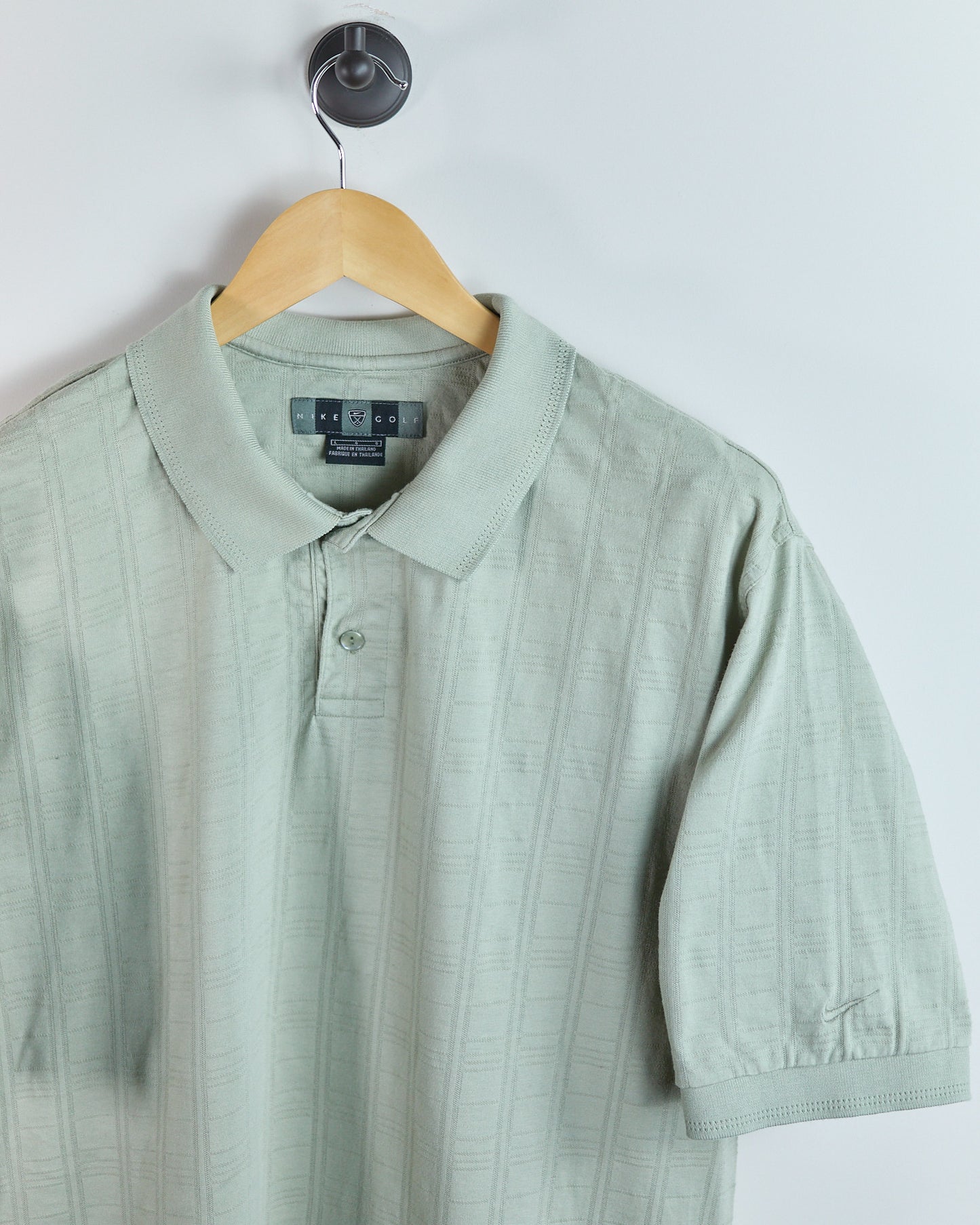 90s Nike Golf Shield Logo Light Grey/Green Polo (L)