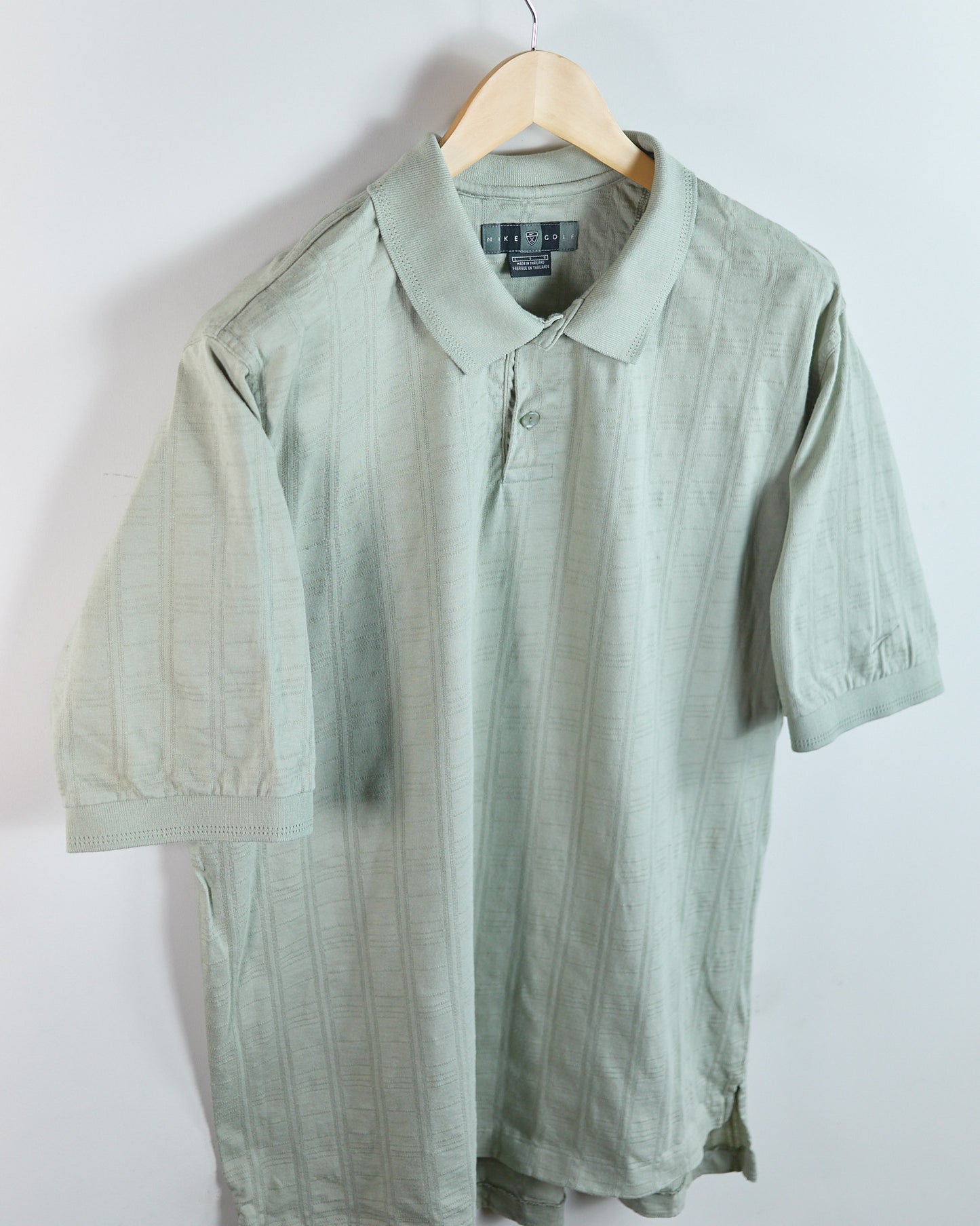 90s Nike Golf Shield Logo Light Grey/Green Polo (L)