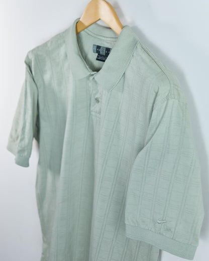 90s Nike Golf Shield Logo Light Grey/Green Polo (L)