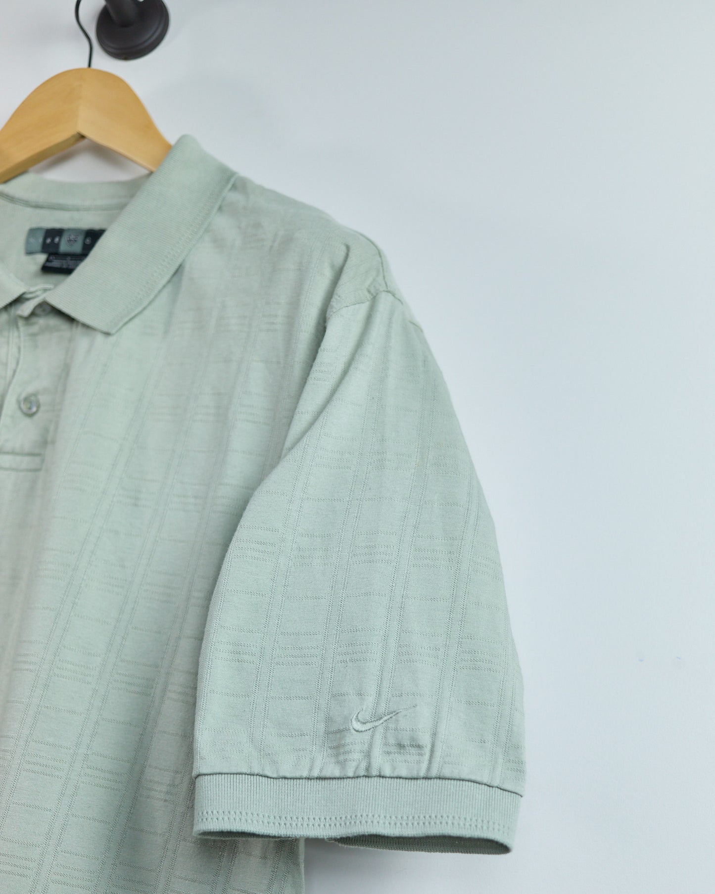 90s Nike Golf Shield Logo Light Grey/Green Polo (L)