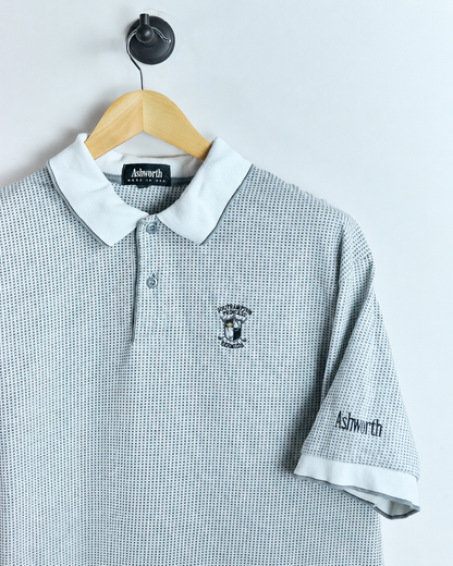 90s Ashworth White/Black Check Polo, beautiful stitch and design! (L)