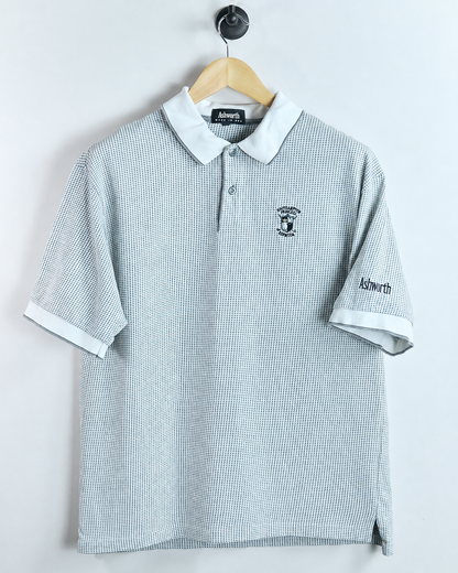 90s Ashworth White/Black Check Polo, beautiful stitch and design! (L)