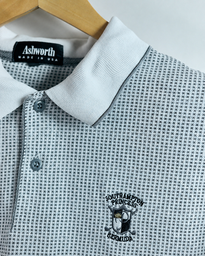 90s Ashworth White/Black Check Polo, beautiful stitch and design! (L)