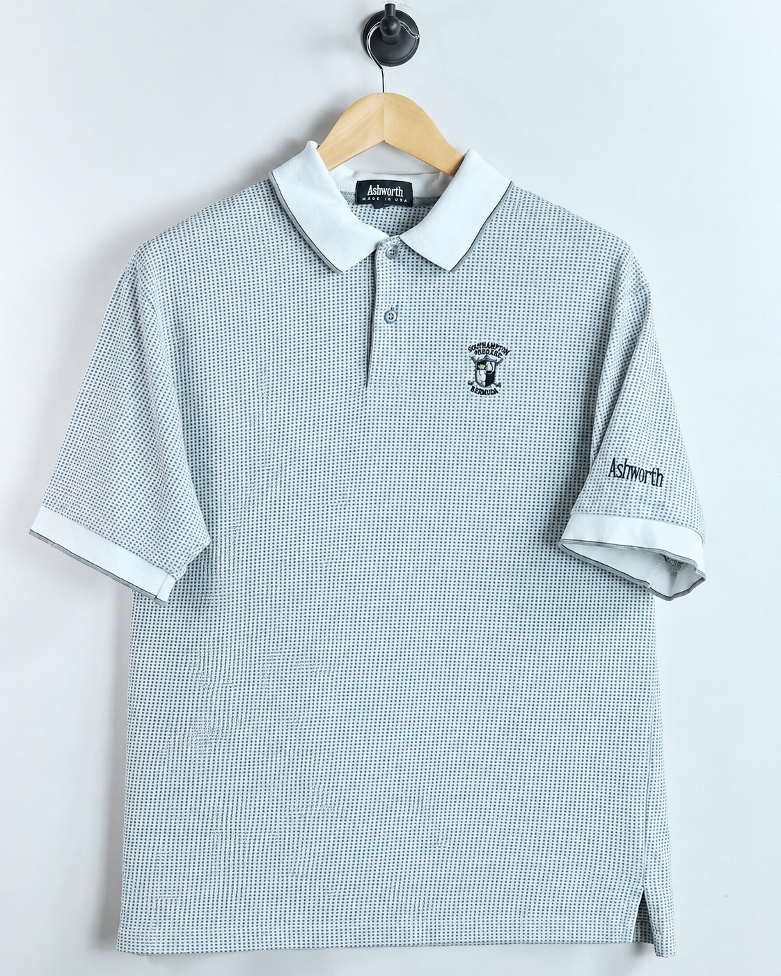 90s Ashworth White/Black Check Polo, beautiful stitch and design! (L)