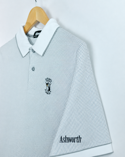 90s Ashworth White/Black Check Polo, beautiful stitch and design! (L)