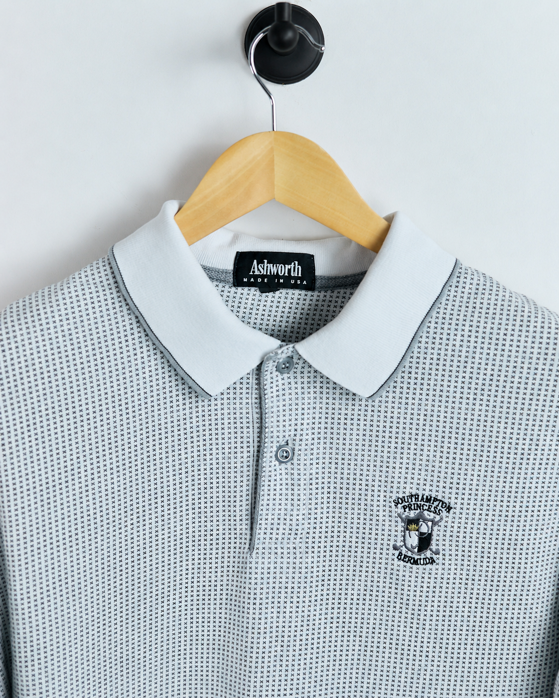 90s Ashworth White/Black Check Polo, beautiful stitch and design! (L)