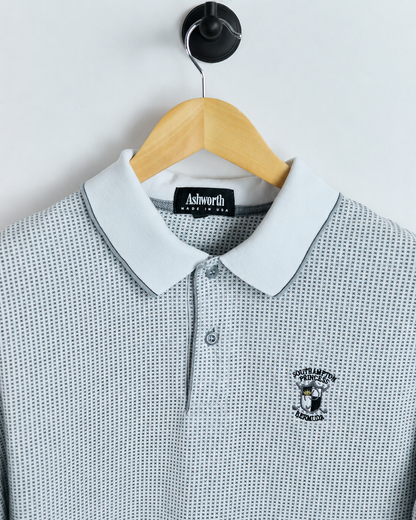 90s Ashworth White/Black Check Polo, beautiful stitch and design! (L)