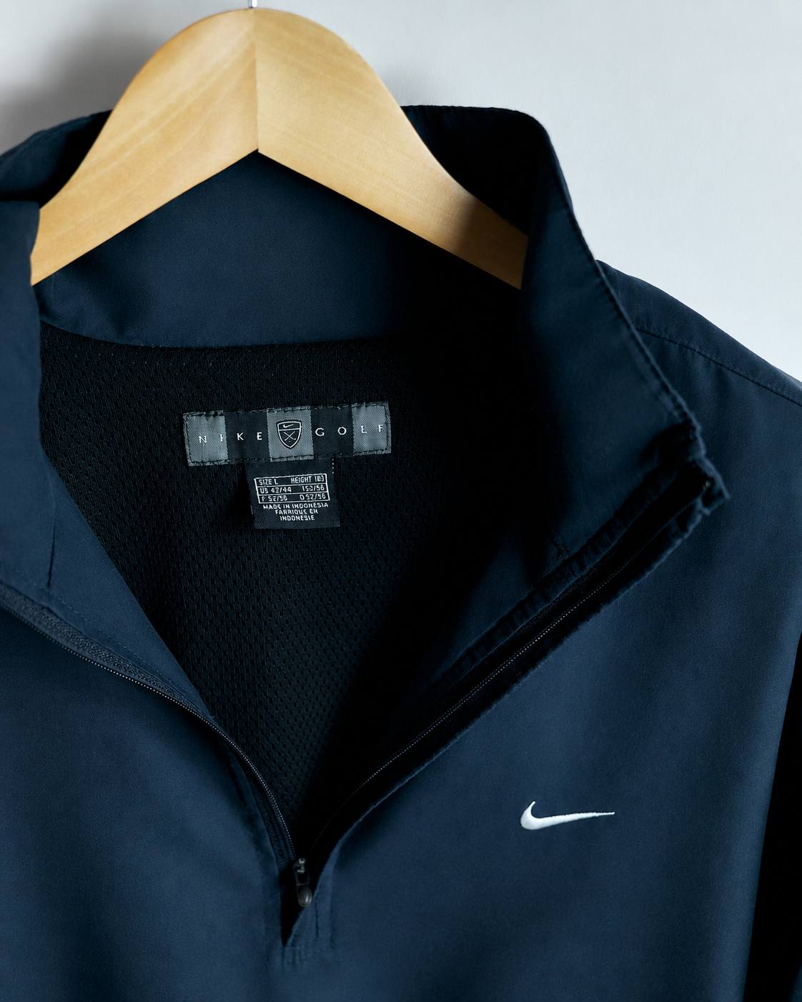 90s Nike Shield Logo Navy Blue Quarter Zip Windbreaker Jacket (L)