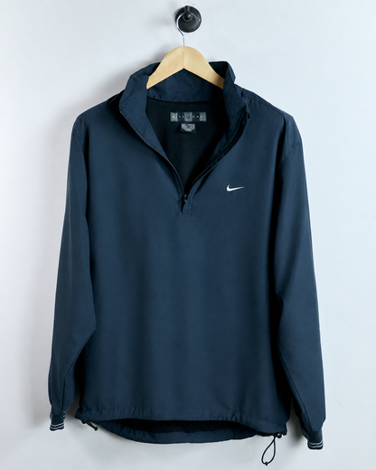 90s Nike Shield Logo Navy Blue Quarter Zip Windbreaker Jacket (L)