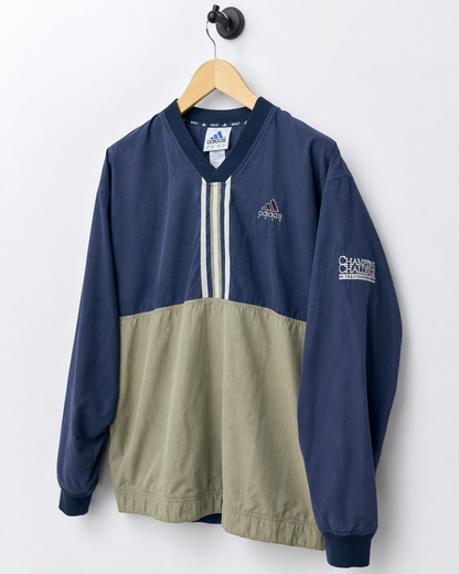 90s Adidas Blue/Gold V Neck Windbreaker (L)