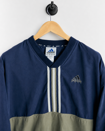 90s Adidas Blue/Gold V Neck Windbreaker (L)